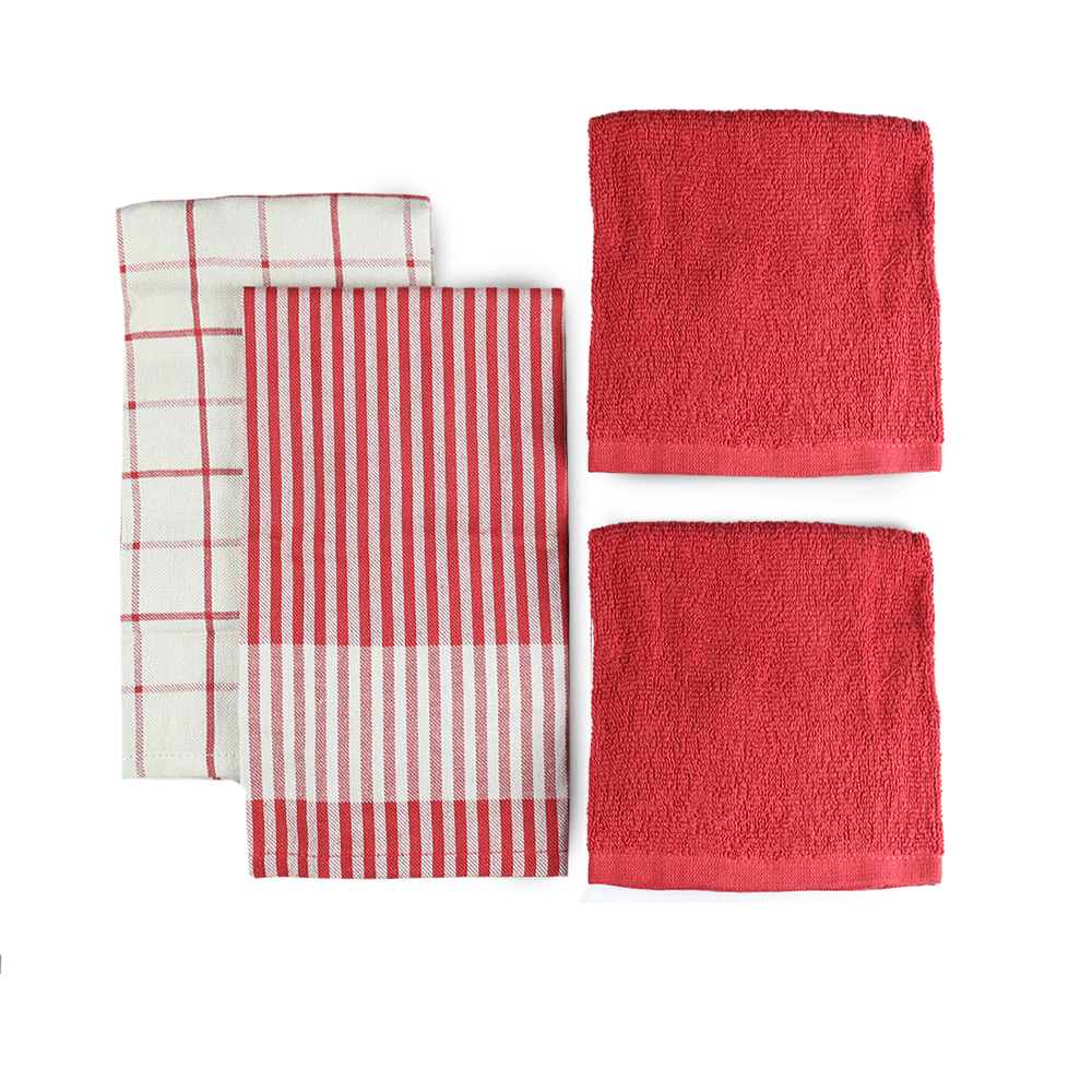 Check Stripe Kitchen Tea towel - Red