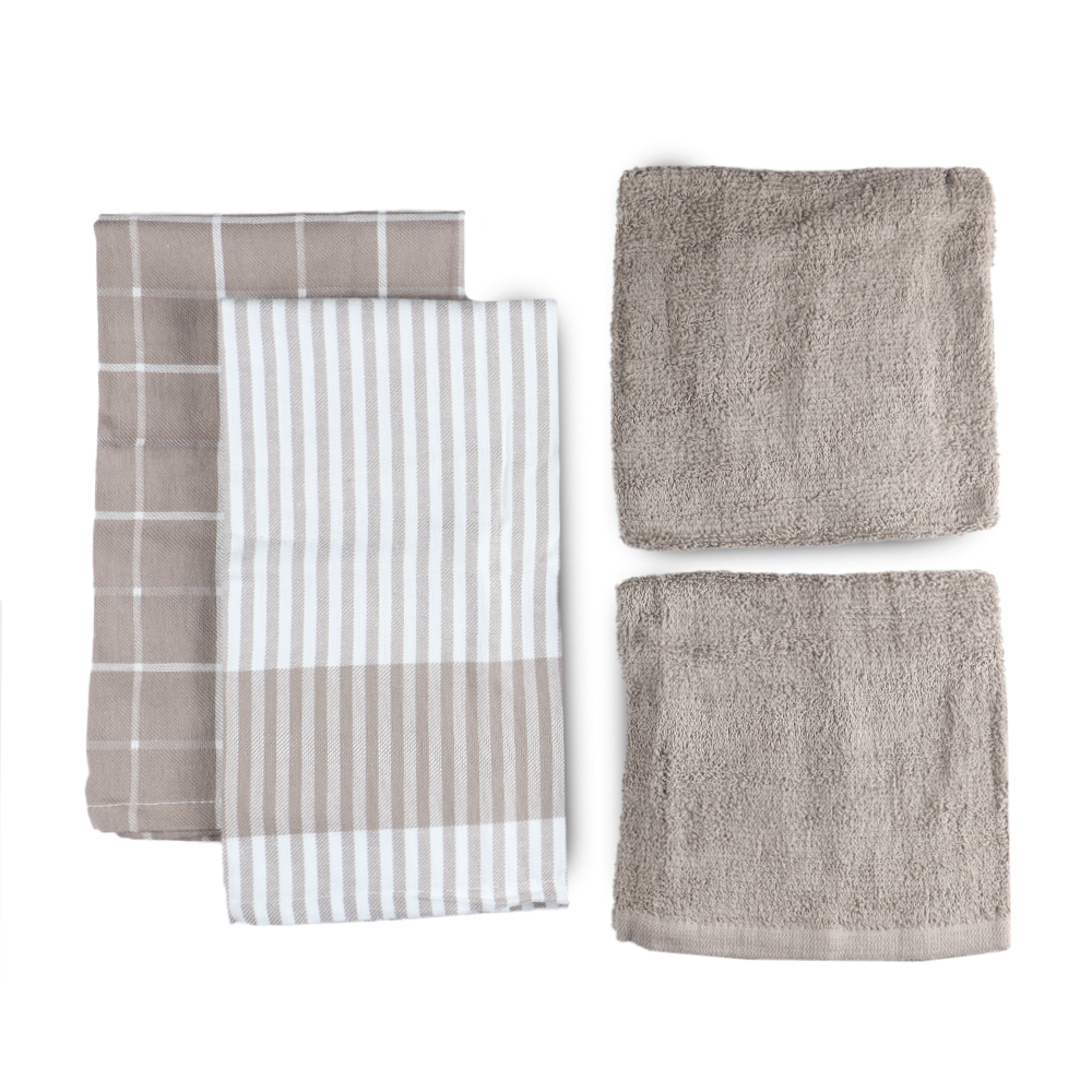 Check Stripe Kitchen Tea towel - Brown